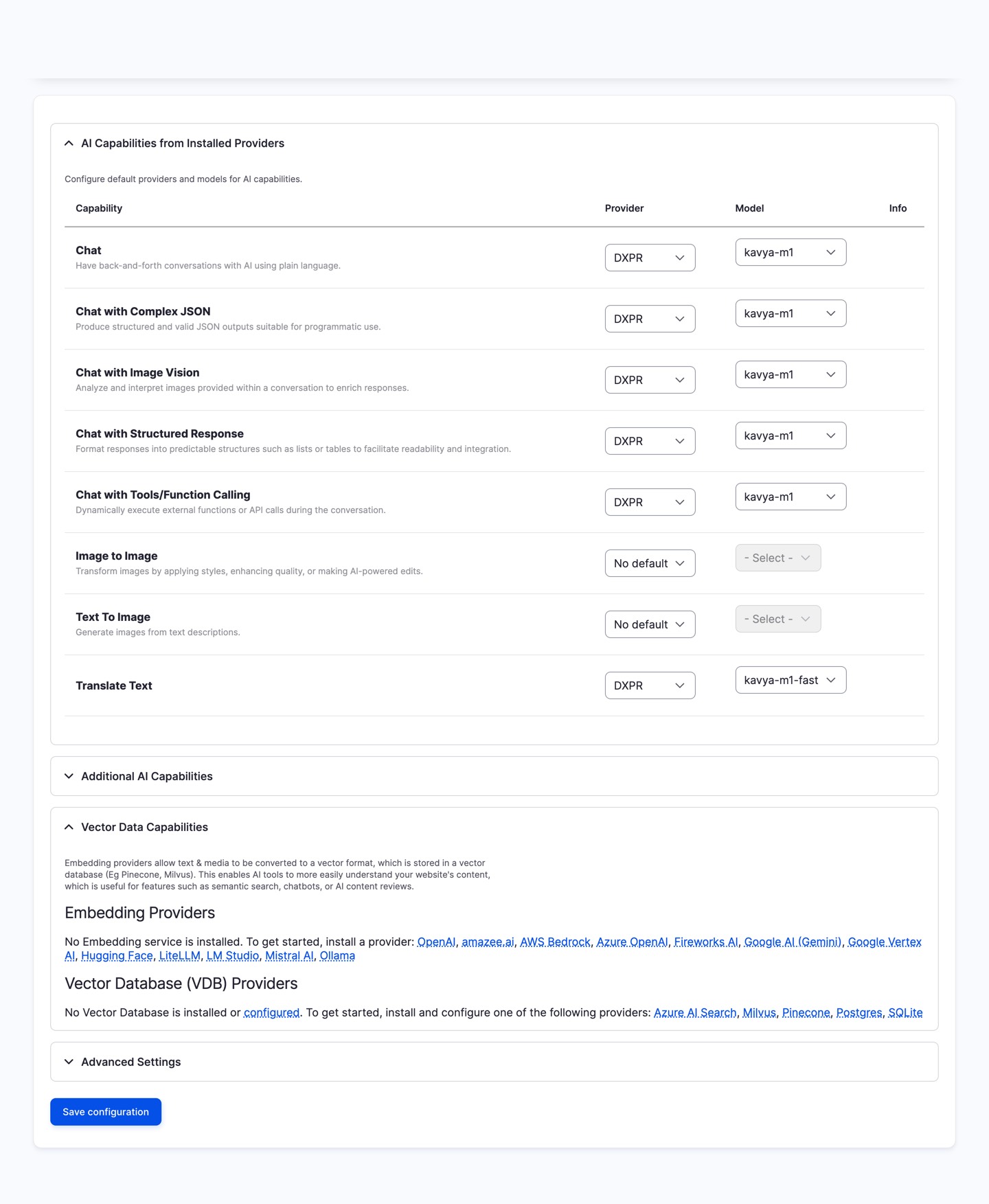 DXPR AI Provider models list with failover configuration